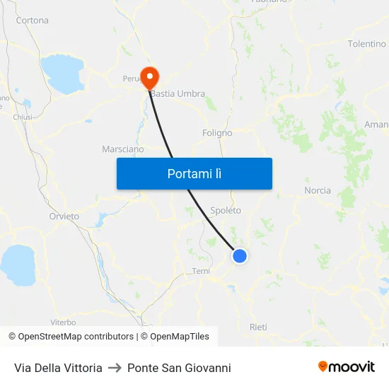 Via Della Vittoria to Ponte San Giovanni map