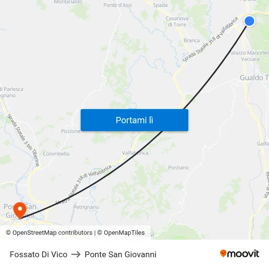 Fossato Di Vico to Ponte San Giovanni map