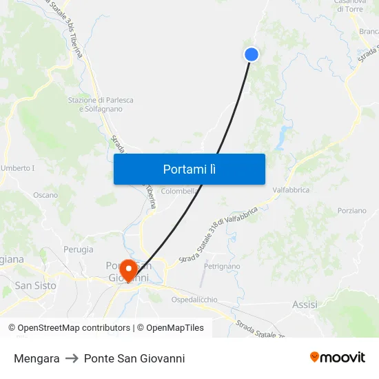 Mengara to Ponte San Giovanni map