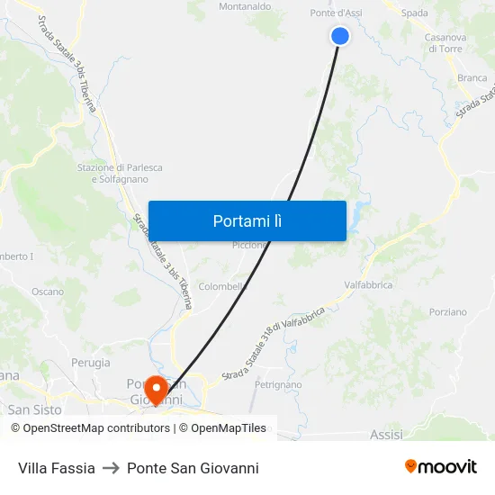 Villa Fassia to Ponte San Giovanni map