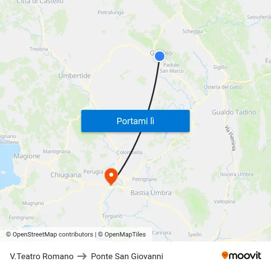 V.Teatro Romano to Ponte San Giovanni map