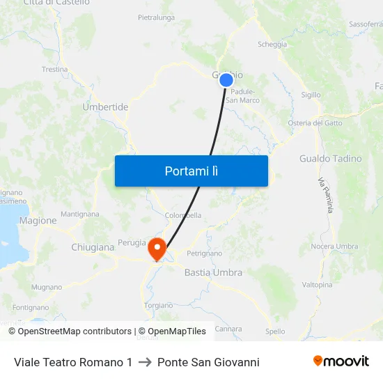 Viale Teatro Romano 1 to Ponte San Giovanni map