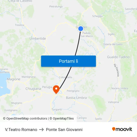 V.Teatro Romano to Ponte San Giovanni map