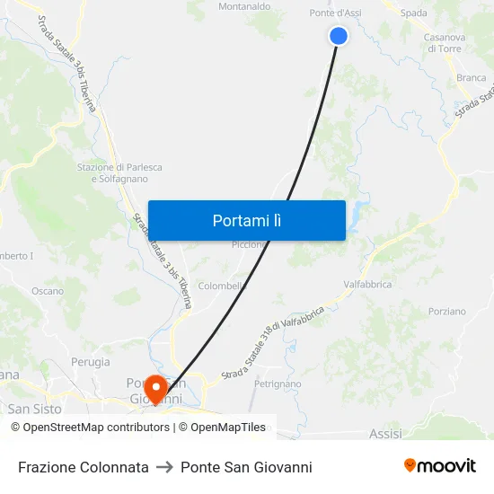 Frazione Colonnata to Ponte San Giovanni map