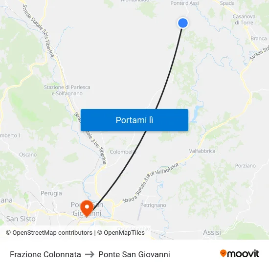 Frazione Colonnata to Ponte San Giovanni map