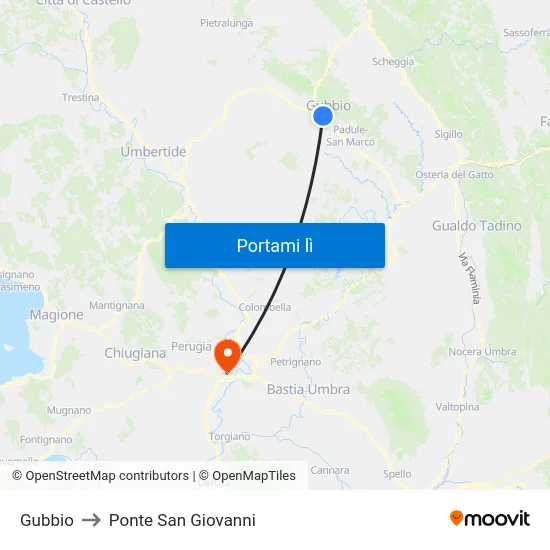 Gubbio to Ponte San Giovanni map