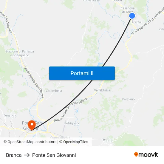 Branca to Ponte San Giovanni map