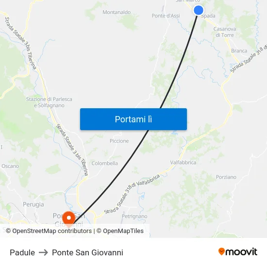 Padule to Ponte San Giovanni map