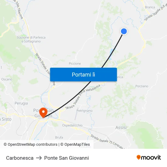 Carbonesca to Ponte San Giovanni map