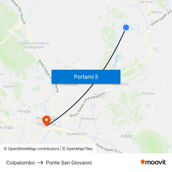 Colpalombo to Ponte San Giovanni map
