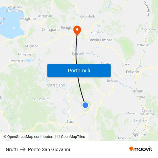 Grutti to Ponte San Giovanni map