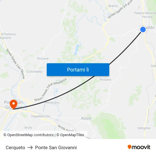 Cerqueto to Ponte San Giovanni map