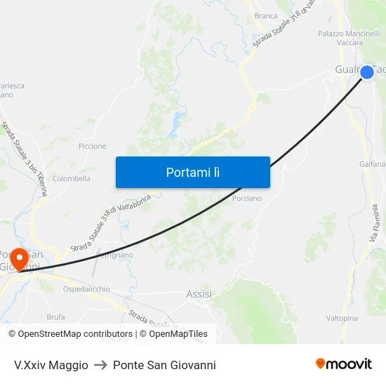 V.Xxiv Maggio to Ponte San Giovanni map
