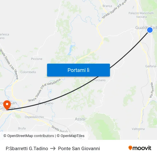 P.Sbarretti G.Tadino to Ponte San Giovanni map
