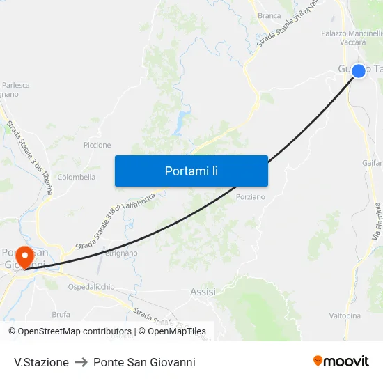 V.Stazione to Ponte San Giovanni map