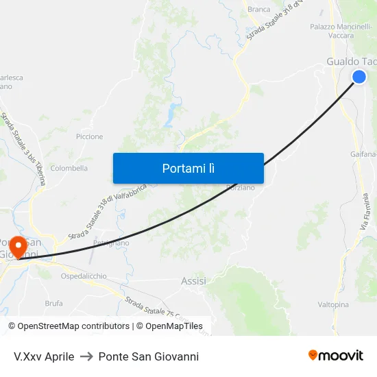 V.Xxv Aprile to Ponte San Giovanni map