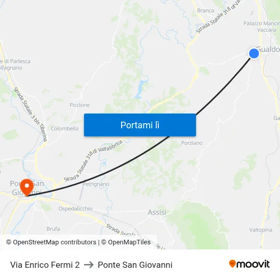 Via Enrico Fermi 2 to Ponte San Giovanni map