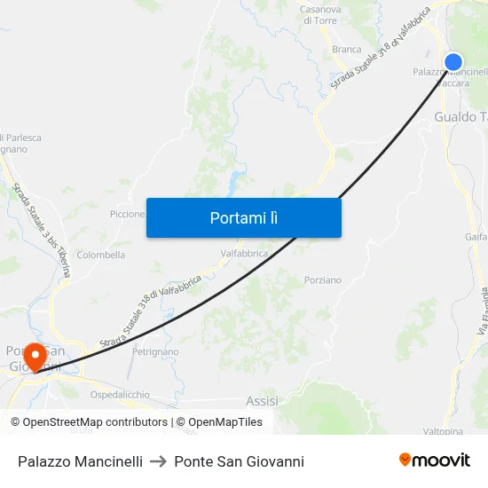 Palazzo Mancinelli to Ponte San Giovanni map