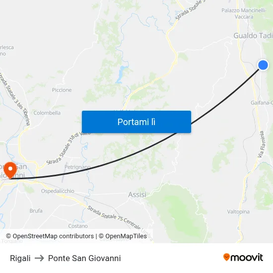 Rigali to Ponte San Giovanni map