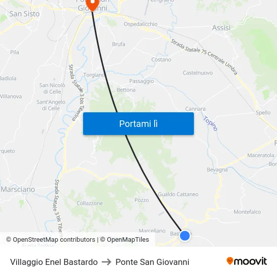 Villaggio Enel Bastardo to Ponte San Giovanni map