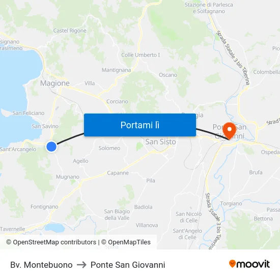 Bv. Montebuono to Ponte San Giovanni map