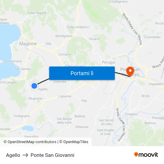 Agello to Ponte San Giovanni map