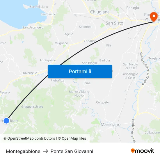 Montegabbione to Ponte San Giovanni map