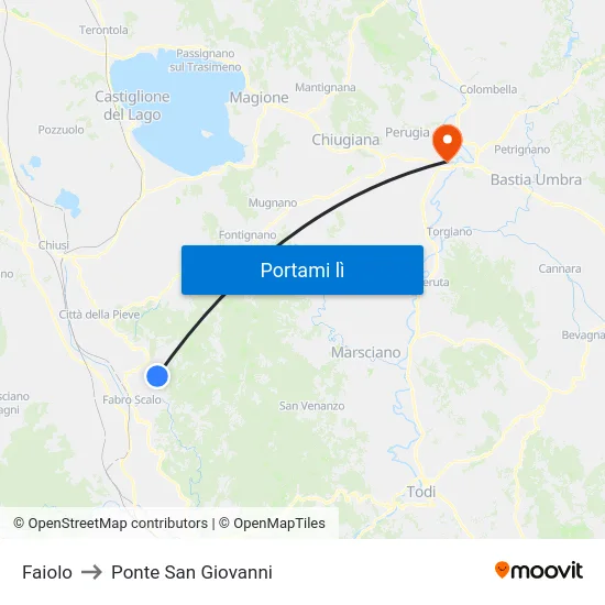 Faiolo to Ponte San Giovanni map