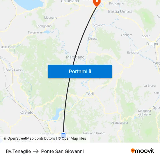 Bv.Tenaglie to Ponte San Giovanni map