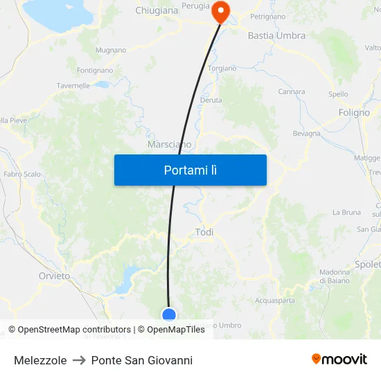 Melezzole to Ponte San Giovanni map