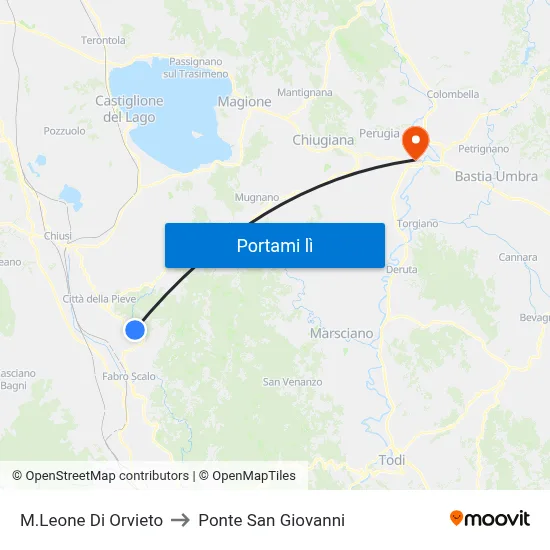 M.Leone Di Orvieto to Ponte San Giovanni map