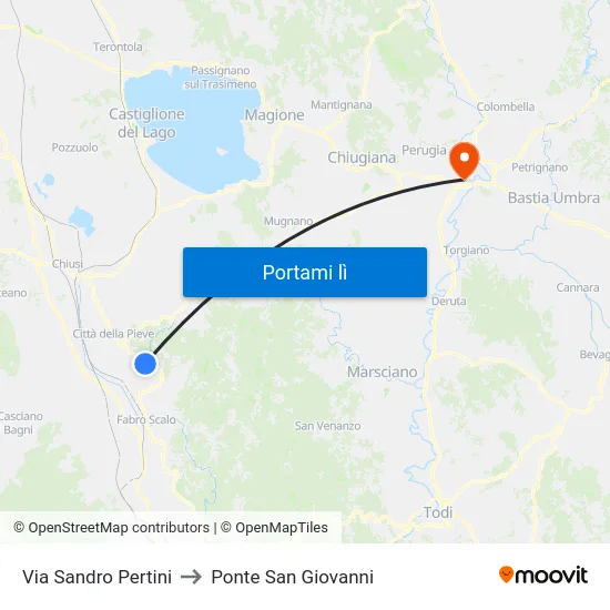 Via Sandro Pertini to Ponte San Giovanni map