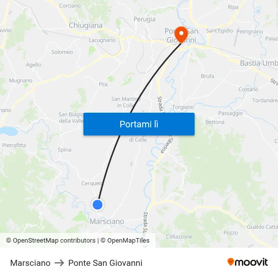 Marsciano to Ponte San Giovanni map