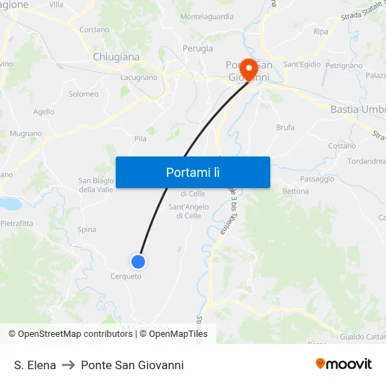 S. Elena to Ponte San Giovanni map