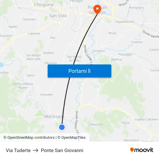 Via Tuderte to Ponte San Giovanni map