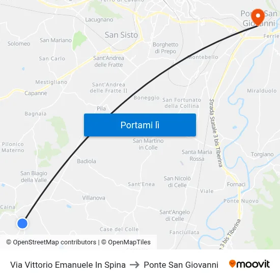 Via Vittorio Emanuele In Spina to Ponte San Giovanni map