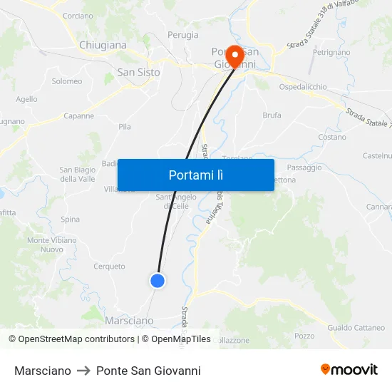 Marsciano to Ponte San Giovanni map