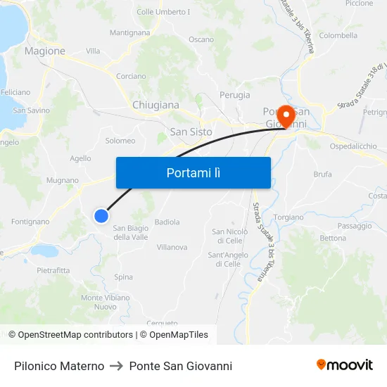 Pilonico Materno to Ponte San Giovanni map