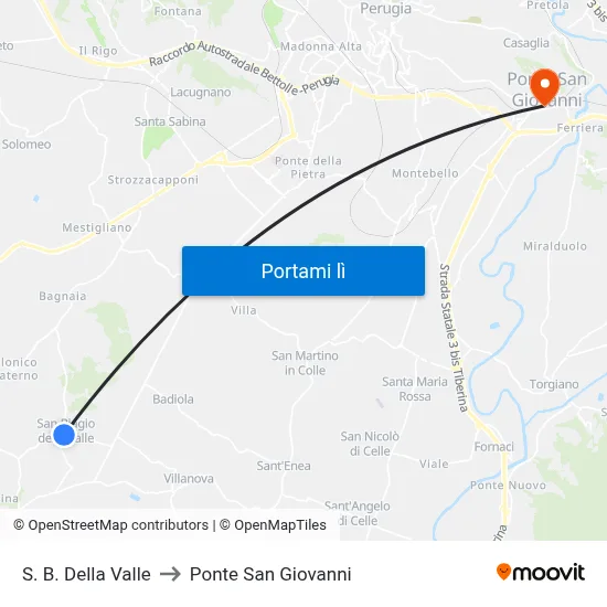 S. B. Della Valle to Ponte San Giovanni map