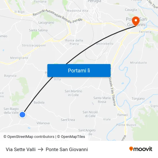 Via Sette Valli to Ponte San Giovanni map