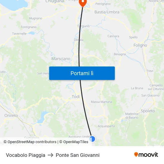 Vocabolo Piaggia to Ponte San Giovanni map