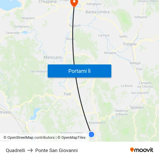 Quadrelli to Ponte San Giovanni map