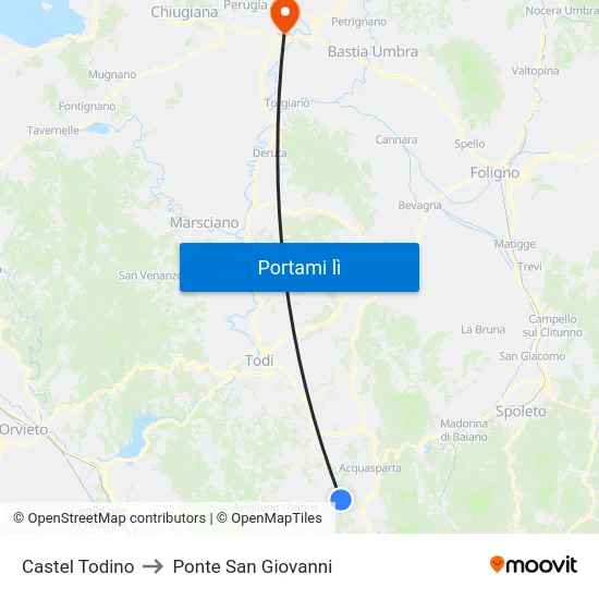 Castel Todino to Ponte San Giovanni map