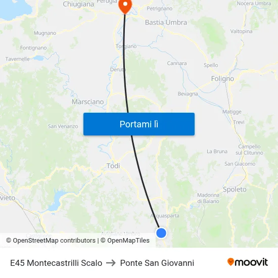 E45 Montecastrilli Scalo to Ponte San Giovanni map