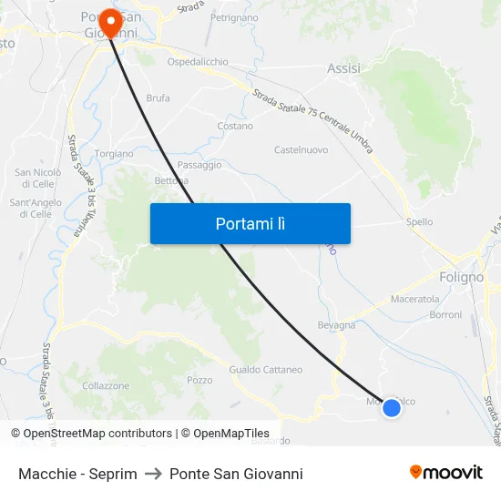 Macchie - Seprim to Ponte San Giovanni map