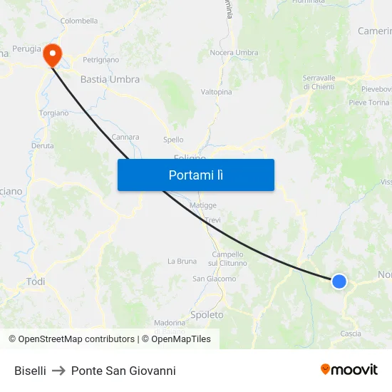 Biselli to Ponte San Giovanni map