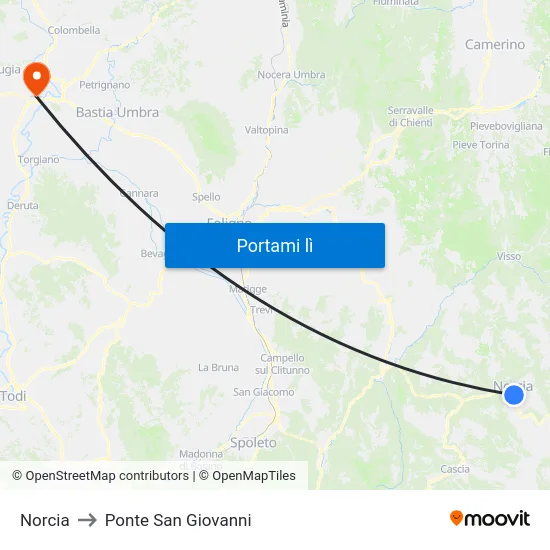 Norcia to Ponte San Giovanni map