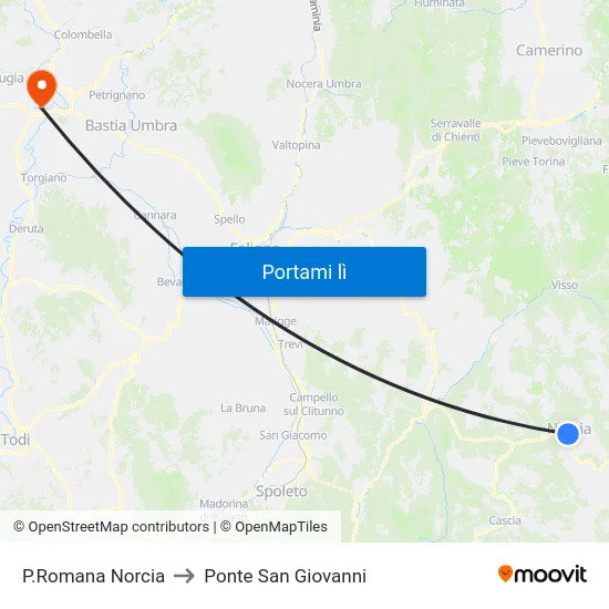 P.Romana Norcia to Ponte San Giovanni map