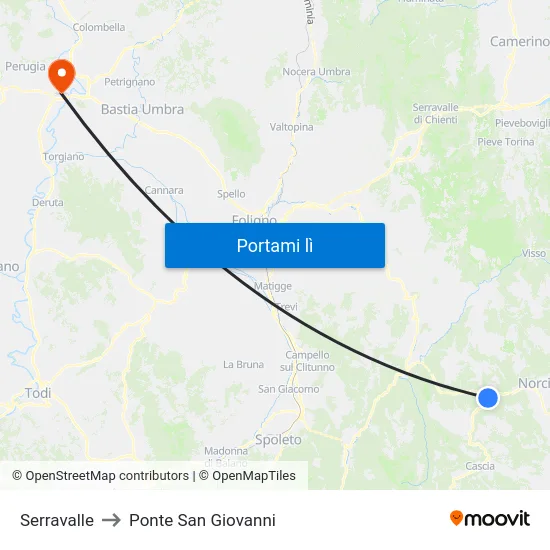 Serravalle to Ponte San Giovanni map