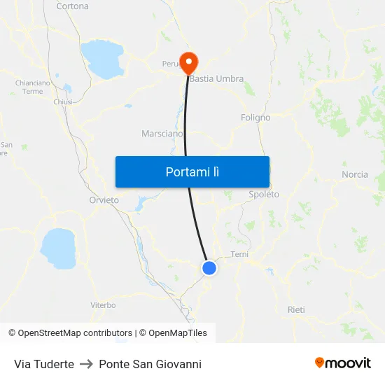 Via Tuderte to Ponte San Giovanni map